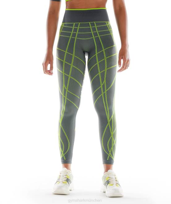 Anthrazit/Fluogrün/Hellgrau Kleidung Gymshark Frauen Wtflex lineare nahtlose Leggings 04P8323