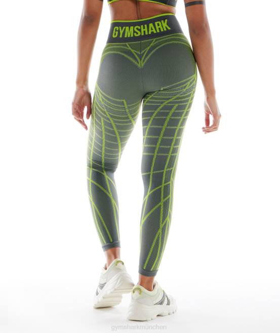 Anthrazit/Fluogrün/Hellgrau Kleidung Gymshark Frauen Wtflex lineare nahtlose Leggings 04P8323