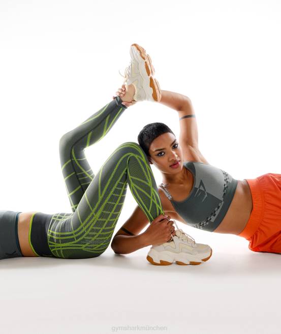 Anthrazit/Fluogrün/Hellgrau Kleidung Gymshark Frauen Wtflex lineare nahtlose Leggings 04P8323