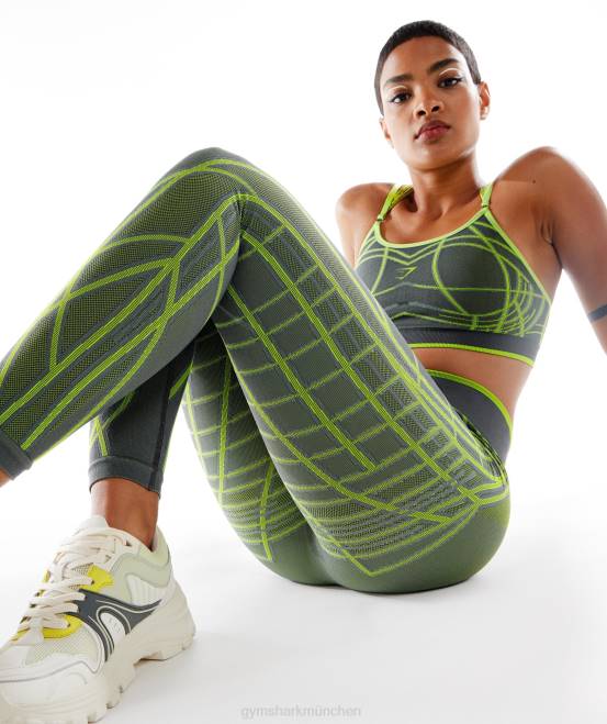 Anthrazit/Fluogrün/Hellgrau Kleidung Gymshark Frauen Wtflex lineare nahtlose Leggings 04P8323