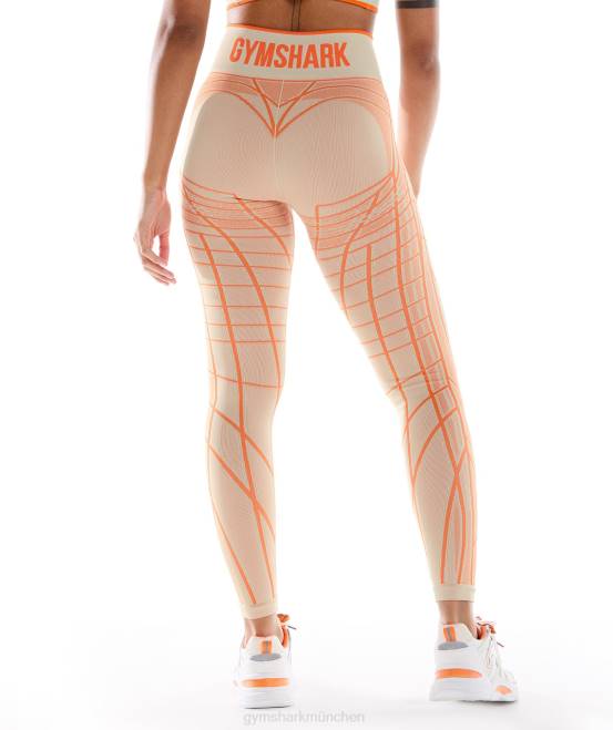 Kieselgrau/Orange/Kokosweiß Kleidung Gymshark Frauen Wtflex lineare nahtlose Leggings 04P8324