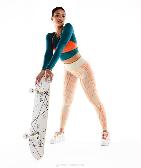 Kieselgrau/Orange/Kokosweiß Kleidung Gymshark Frauen Wtflex lineare nahtlose Leggings 04P8324