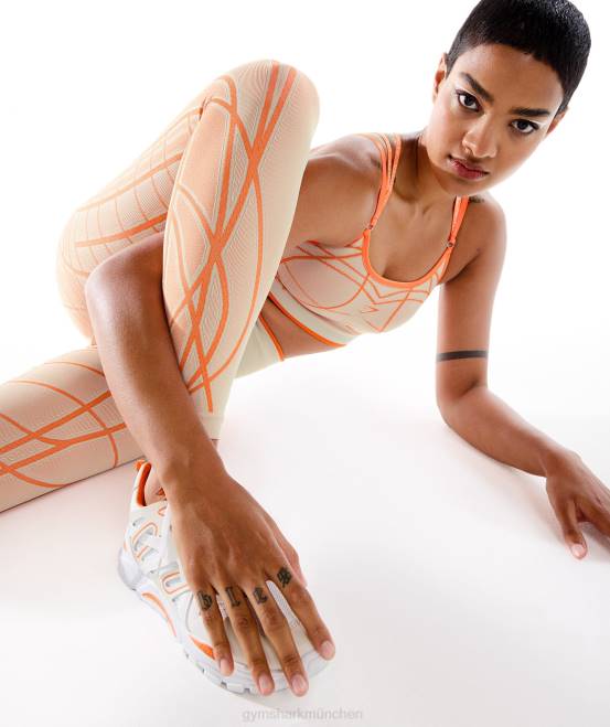 Kieselgrau/Orange/Kokosweiß Kleidung Gymshark Frauen Wtflex lineare nahtlose Leggings 04P8324