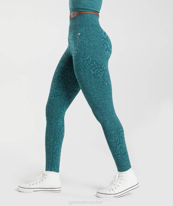 Riff | Winterblaugrün Kleidung Gymshark Frauen Passen Sie die nahtlosen Tier-Leggings an 04P8292