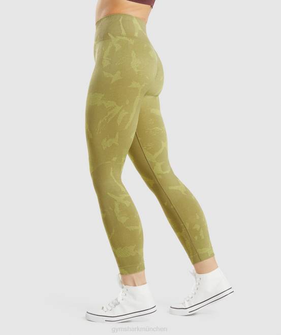 Savanne | Greifgrün Kleidung Gymshark Frauen Passen Sie die nahtlosen Camo-Leggings an 04P8247