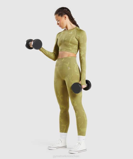 Savanne | Greifgrün Kleidung Gymshark Frauen Passen Sie die nahtlosen Camo-Leggings an 04P8247