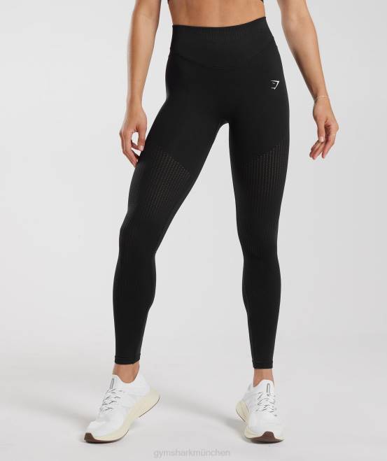 Schwarz Kleidung Gymshark Frauen Schweißnahtlose Mesh-Leggings 04P8243