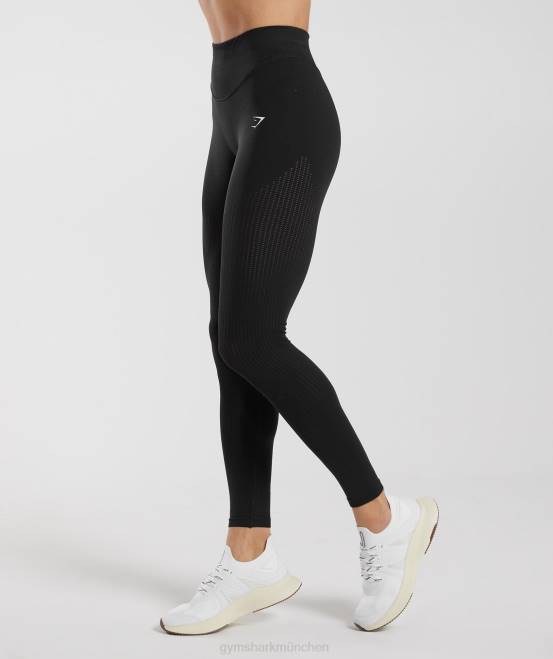 Schwarz Kleidung Gymshark Frauen Schweißnahtlose Mesh-Leggings 04P8243