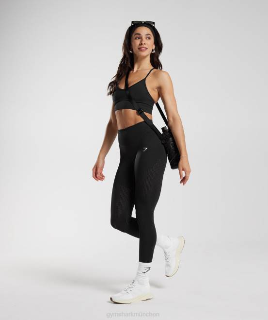 Schwarz Kleidung Gymshark Frauen Schweißnahtlose Mesh-Leggings 04P8243