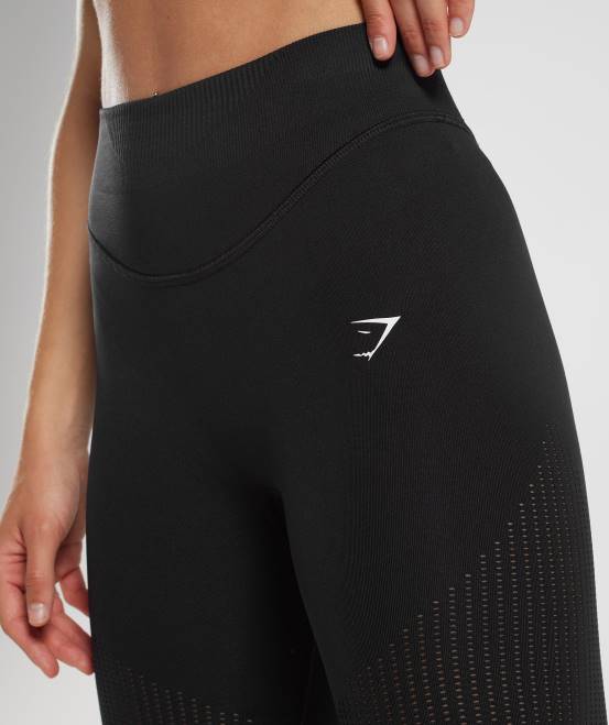 Schwarz Kleidung Gymshark Frauen Schweißnahtlose Mesh-Leggings 04P8243