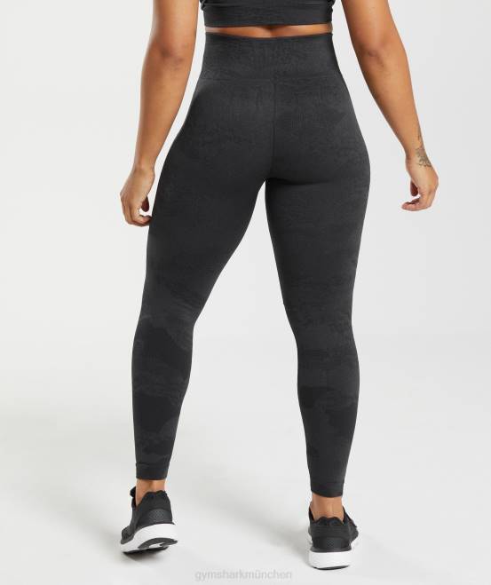 Schwarz/Onyxgrau Kleidung Gymshark Frauen Passen Sie die nahtlosen Camo-Leggings an 04P8301