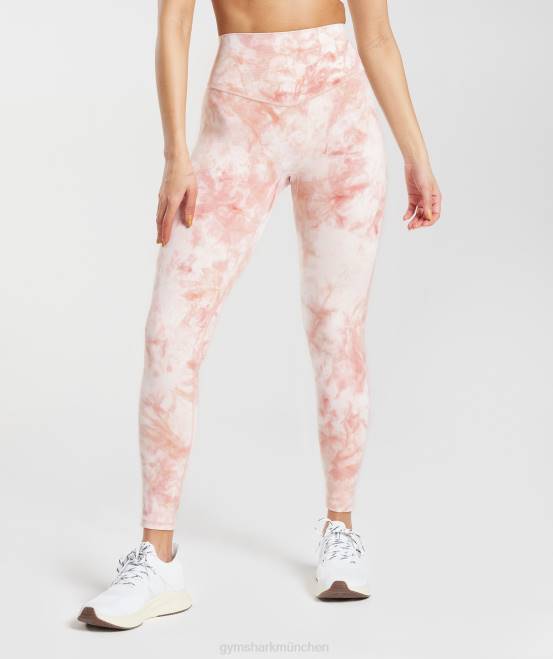 Weiß/Nebelrosa/Skandi-Rosa Kleidung Gymshark Frauen Elevate Spray-Dye-Leggings 04P8266