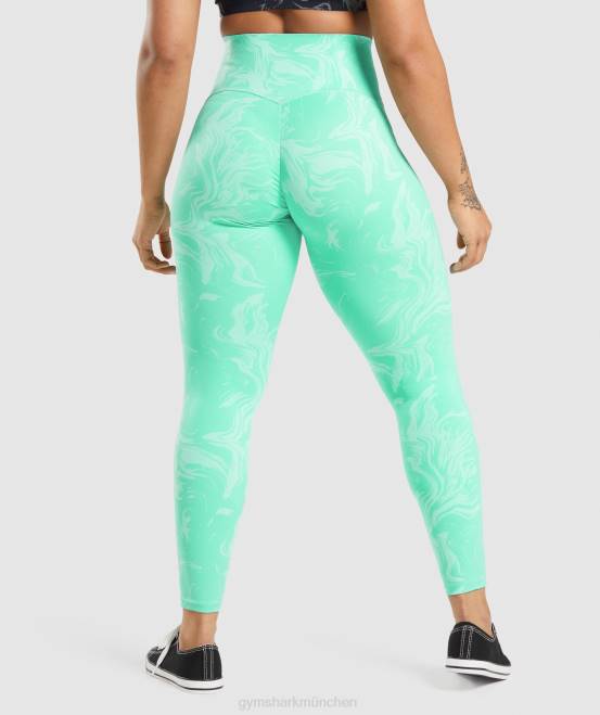 leuchtend türkisfarbener Druck Kleidung Gymshark Frauen Leggings mit Taillenunterstützung 04P8327