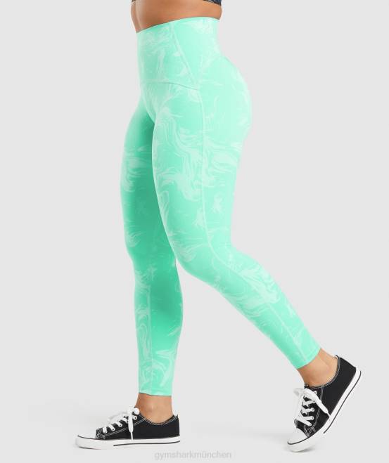 leuchtend türkisfarbener Druck Kleidung Gymshark Frauen Leggings mit Taillenunterstützung 04P8327