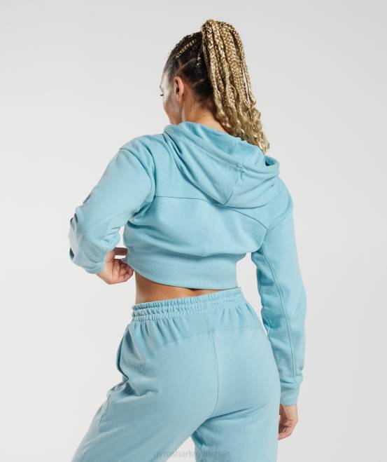Eisbergblau Kleidung Gymshark Frauen Kurz geschnittener Kapuzenpullover mit Reißverschluss von GS Power 04P8389