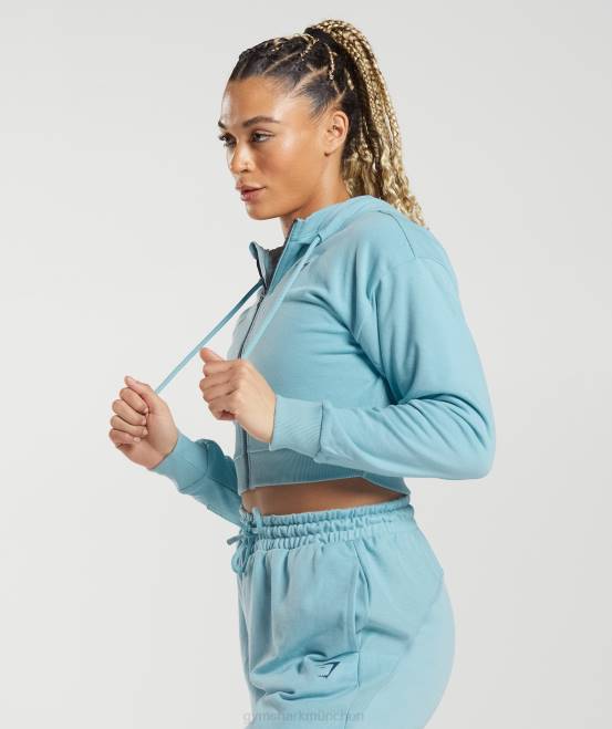 Eisbergblau Kleidung Gymshark Frauen Kurz geschnittener Kapuzenpullover mit Reißverschluss von GS Power 04P8389