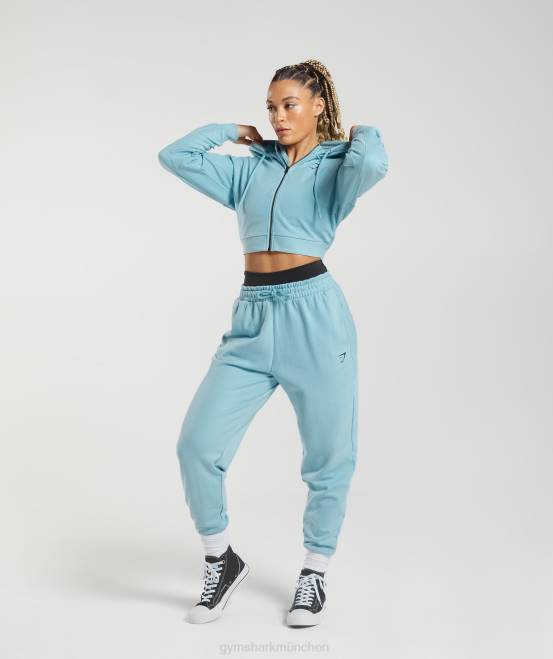 Eisbergblau Kleidung Gymshark Frauen Kurz geschnittener Kapuzenpullover mit Reißverschluss von GS Power 04P8389