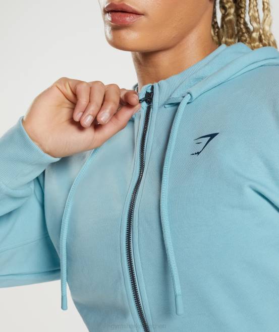 Eisbergblau Kleidung Gymshark Frauen Kurz geschnittener Kapuzenpullover mit Reißverschluss von GS Power 04P8389