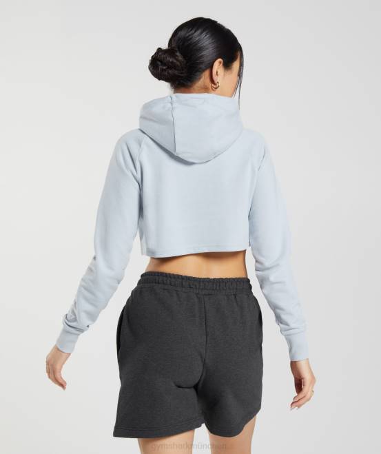 Flusssteingrau Kleidung Gymshark Frauen Kurzer Kapuzenpullover mit Stickerei und Grafik 04P8382