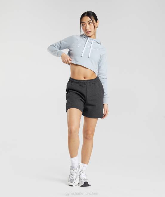 Flusssteingrau Kleidung Gymshark Frauen Kurzer Kapuzenpullover mit Stickerei und Grafik 04P8382