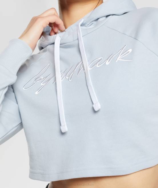 Flusssteingrau Kleidung Gymshark Frauen Kurzer Kapuzenpullover mit Stickerei und Grafik 04P8382