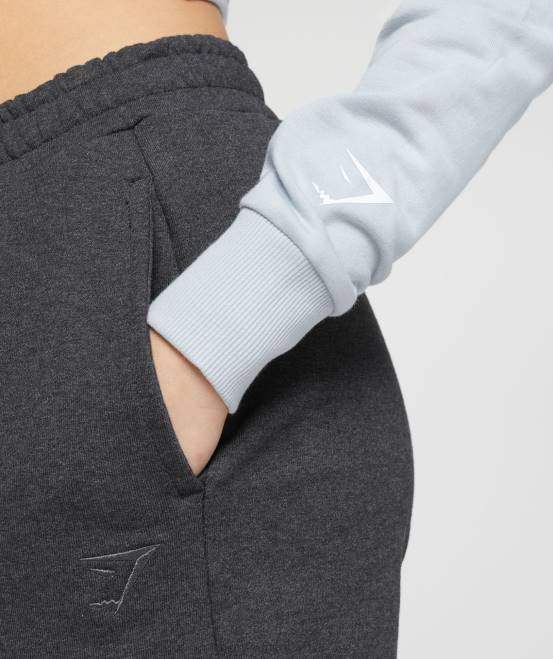 Flusssteingrau Kleidung Gymshark Frauen Kurzer Kapuzenpullover mit Stickerei und Grafik 04P8382