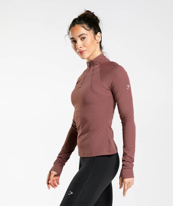 Magentabraun Kleidung Gymshark Frauen läuft mit 1/4-Reißverschluss 04P8359