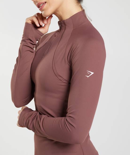 Magentabraun Kleidung Gymshark Frauen läuft mit 1/4-Reißverschluss 04P8359