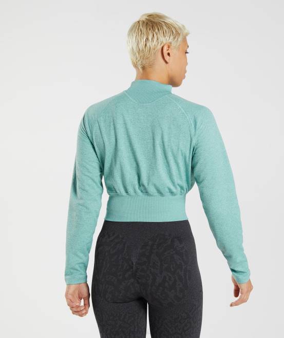 Perlblau/Winterblaugrün meliert Kleidung Gymshark Frauen 315 Langarm-Aufwärmoberteil 04P8394