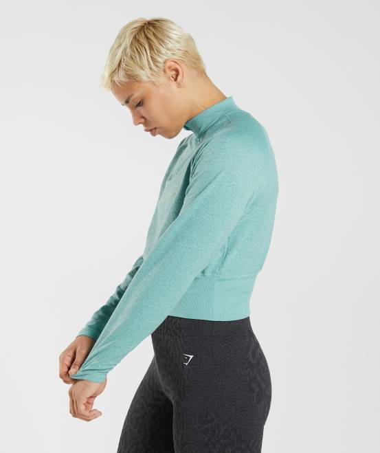 Perlblau/Winterblaugrün meliert Kleidung Gymshark Frauen 315 Langarm-Aufwärmoberteil 04P8394