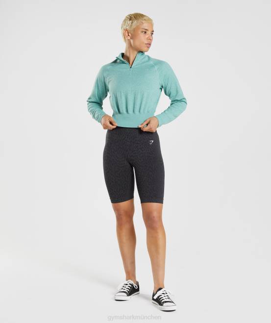 Perlblau/Winterblaugrün meliert Kleidung Gymshark Frauen 315 Langarm-Aufwärmoberteil 04P8394