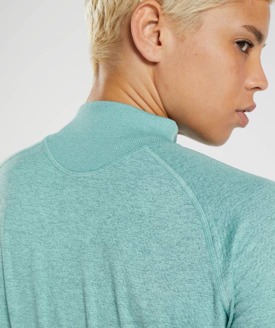 Perlblau/Winterblaugrün meliert Kleidung Gymshark Frauen 315 Langarm-Aufwärmoberteil 04P8394