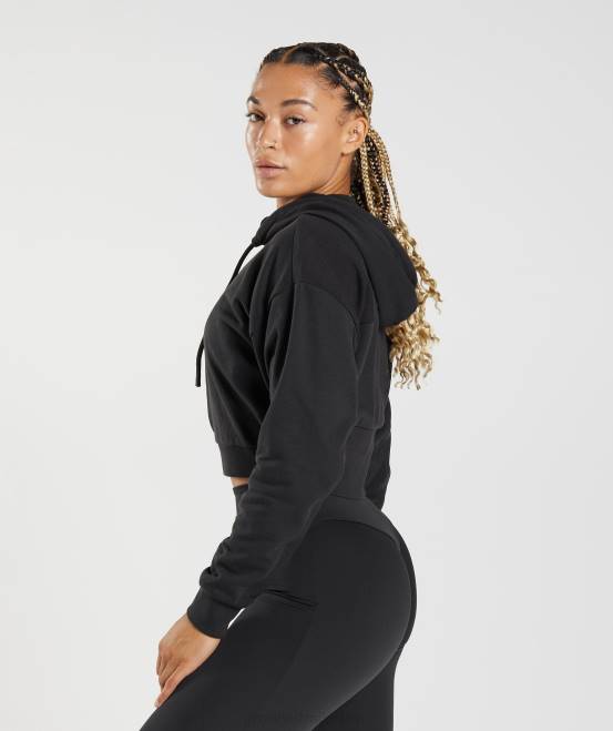 Schwarz Kleidung Gymshark Frauen Kurz geschnittener Kapuzenpullover mit Reißverschluss von GS Power 04P8354