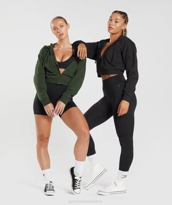 Schwarz Kleidung Gymshark Frauen Kurz geschnittener Kapuzenpullover mit Reißverschluss von GS Power 04P8354
