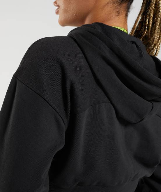 Schwarz Kleidung Gymshark Frauen Kurz geschnittener Kapuzenpullover mit Reißverschluss von GS Power 04P8354