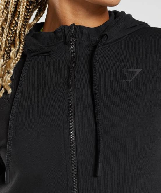 Schwarz Kleidung Gymshark Frauen Kurz geschnittener Kapuzenpullover mit Reißverschluss von GS Power 04P8354