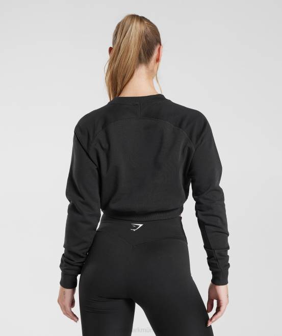 Schwarz Kleidung Gymshark Frauen Kurz geschnittener Trainingspullover 04P8351