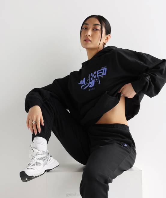Schwarz Kleidung Gymshark Frauen Maximaler Kapuzenpullover 04P8355
