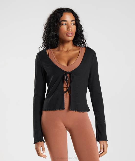 Schwarz Kleidung Gymshark Frauen Pause-Strickjacke 04P8377