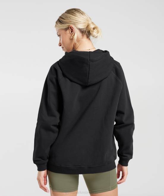 Schwarz Kleidung Gymshark Frauen Trainings-Kapuzenpullover aus Fleece in Übergröße 04P8352