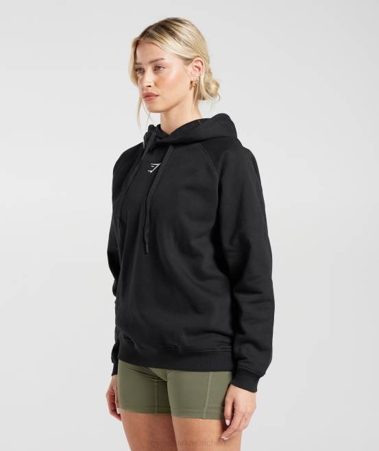 Schwarz Kleidung Gymshark Frauen Trainings-Kapuzenpullover aus Fleece in Übergröße 04P8352