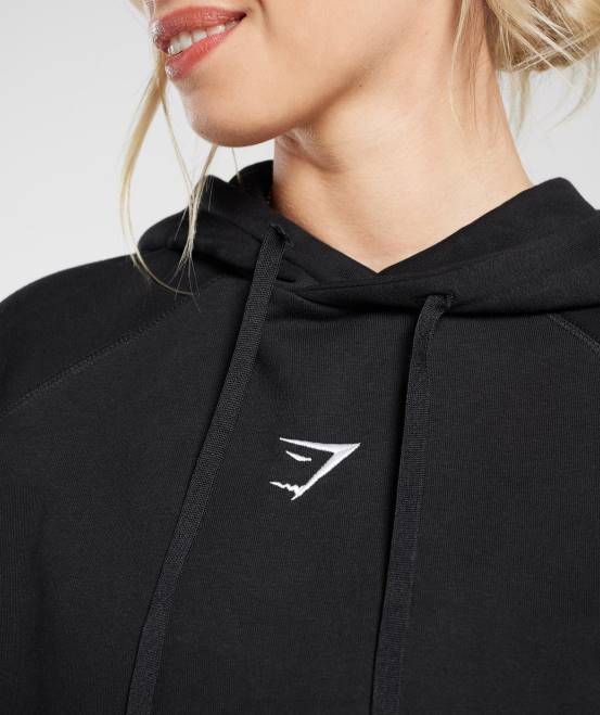 Schwarz Kleidung Gymshark Frauen Trainings-Kapuzenpullover aus Fleece in Übergröße 04P8352