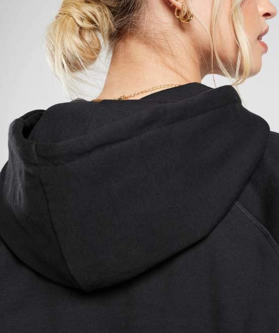 Schwarz Kleidung Gymshark Frauen Trainings-Kapuzenpullover aus Fleece in Übergröße 04P8352