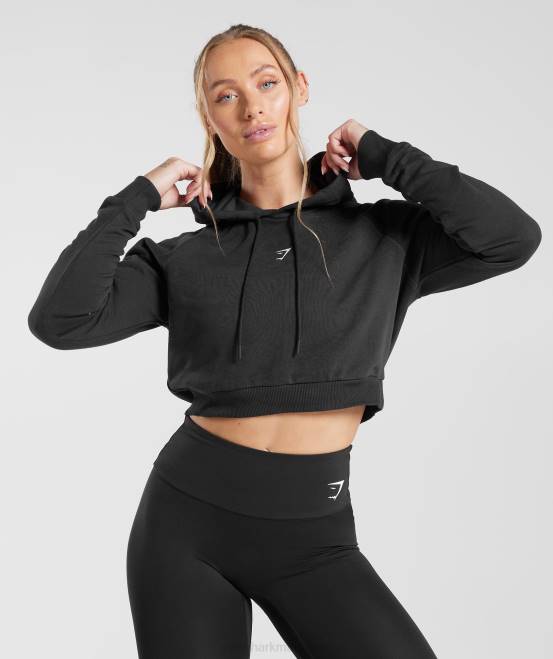 Schwarz Kleidung Gymshark Frauen Trainings-Kapuzenpullover mit kurzem Schnitt 04P8372