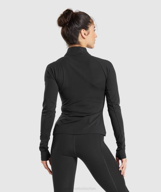 Schwarz Kleidung Gymshark Frauen läuft mit 1/4-Reißverschluss 04P8349