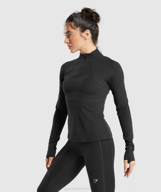 Schwarz Kleidung Gymshark Frauen läuft mit 1/4-Reißverschluss 04P8349