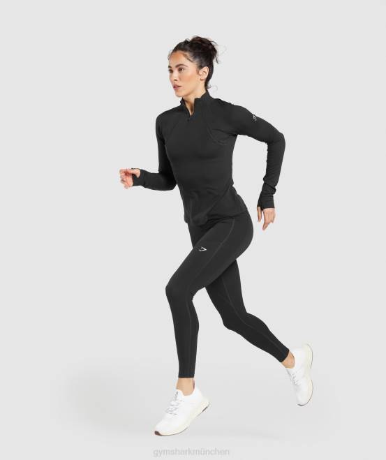 Schwarz Kleidung Gymshark Frauen läuft mit 1/4-Reißverschluss 04P8349