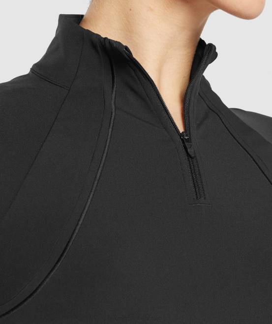 Schwarz Kleidung Gymshark Frauen läuft mit 1/4-Reißverschluss 04P8349