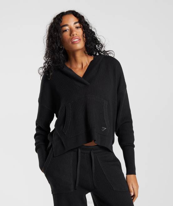 Schwarz/Onyxgrau Kleidung Gymshark Frauen Pause-Strick-Hoodie 04P8353