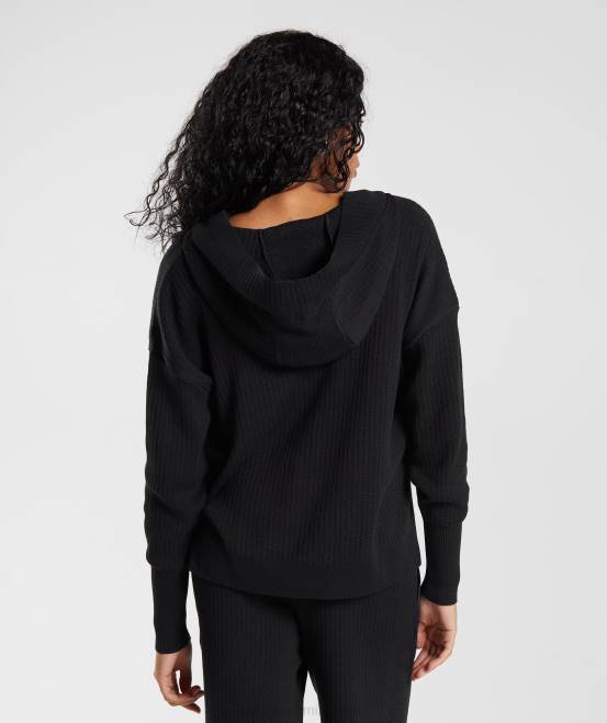 Schwarz/Onyxgrau Kleidung Gymshark Frauen Pause-Strick-Hoodie 04P8353